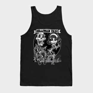 Skeletons dancing the Halloween Twist in the cemetery Tank Top